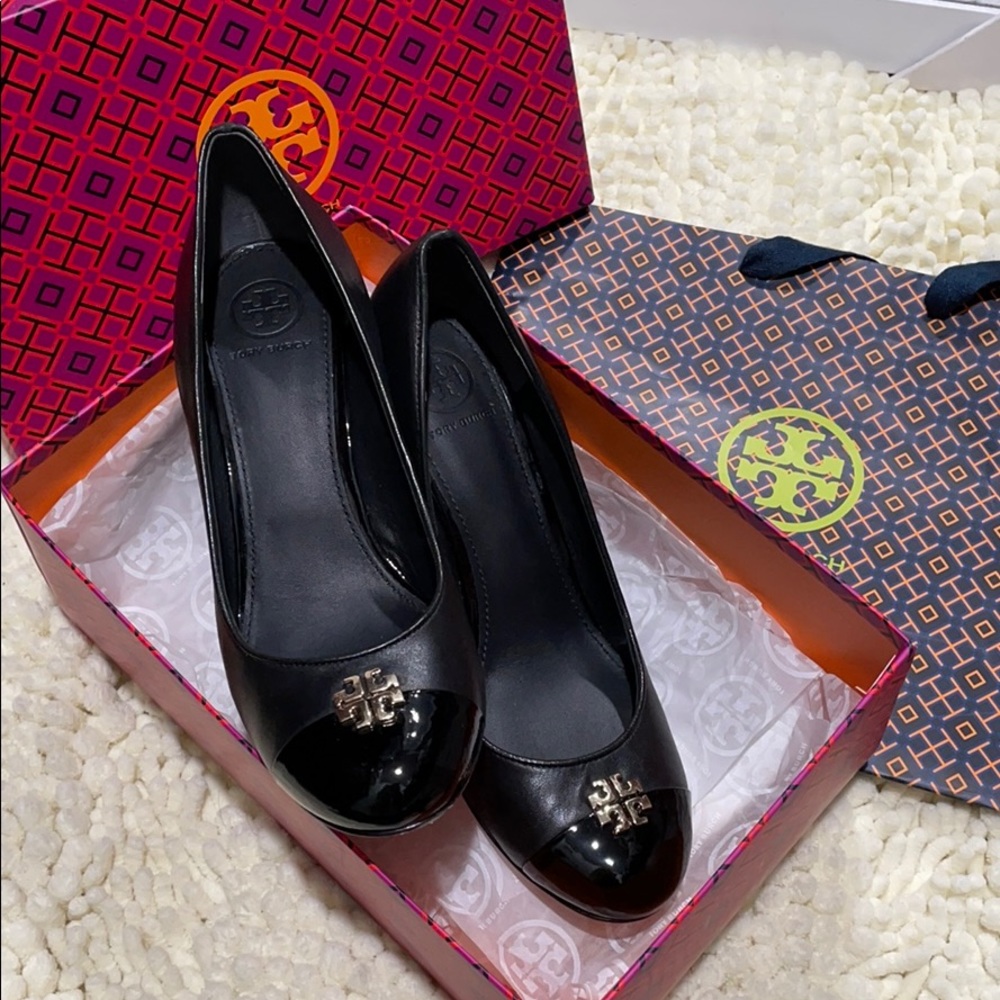 Tory Burch black Jolie wedges